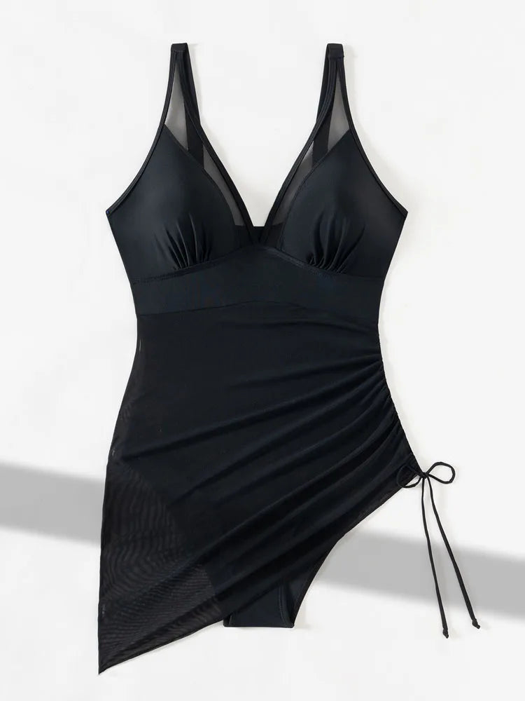 2025 Solid Mesh Patchwork Swimwear Women Sexy Push Up One Piece Swimsuit Monokini Lady Brazilian Beach Bathing Suit