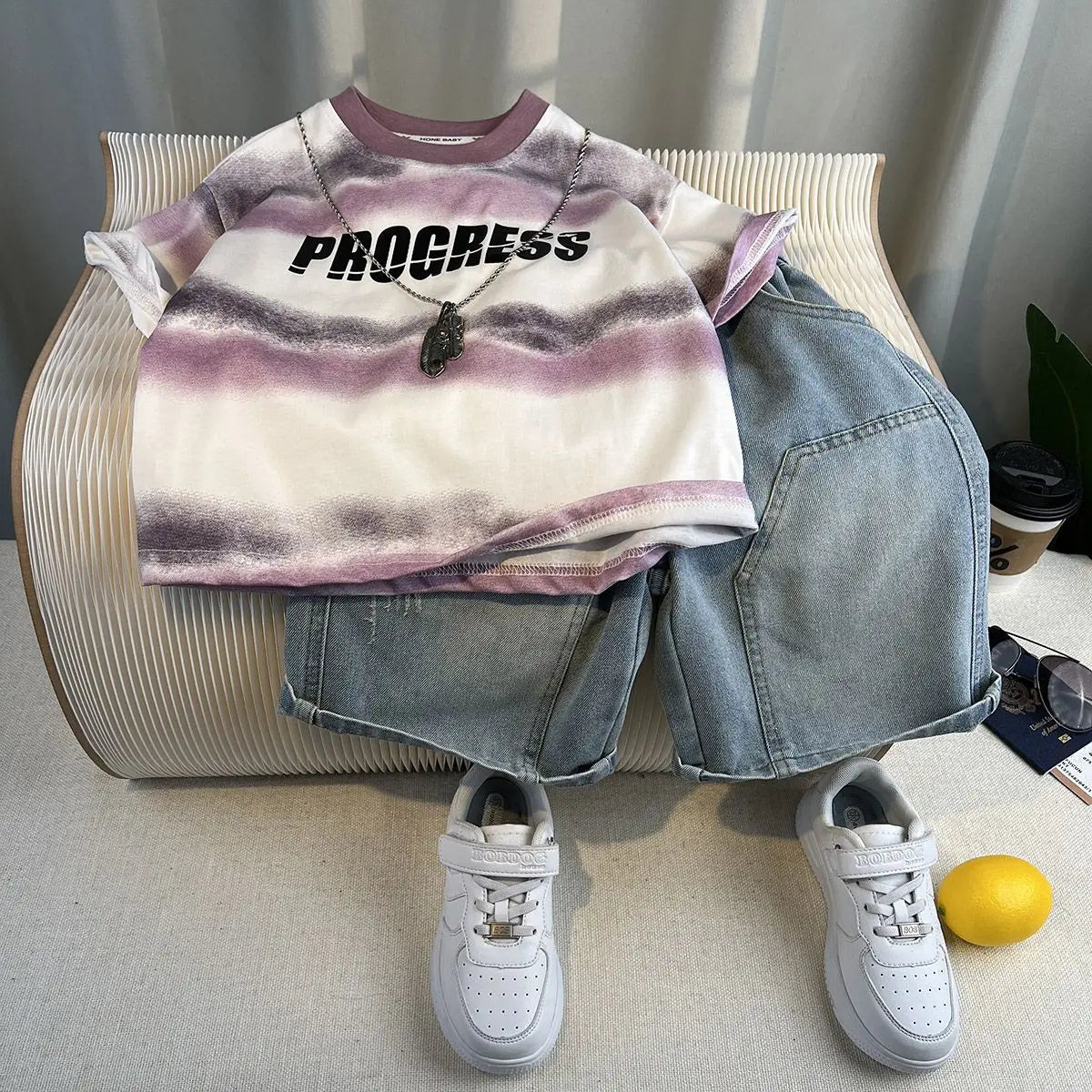 Korean Children's Summer Clothes Kids Set Outfits Boys 2026 Handsome Sleeveless&Short Sleeved T-shirt Denim Shorts 2-piece Set