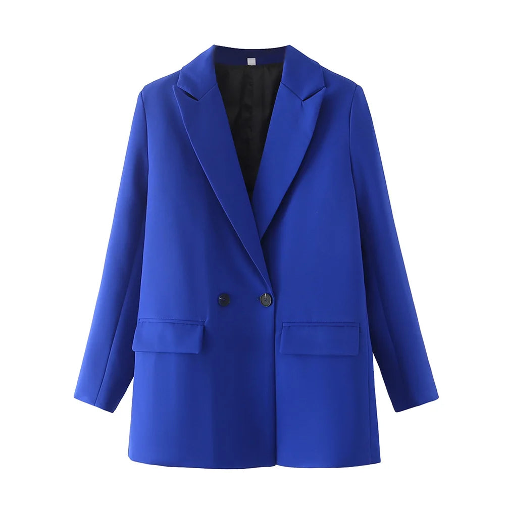 Women Chic Office Lady Double Breasted Blazer Vintage Coat Fashion Notched Collar Long Sleeve Ladies Outerwear Stylish Tops