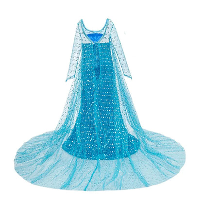 Children Carnival Blue Sequins Elsa Cosplay Dress Girls Elegant Blue Princess Costume Kids Halloween Birthday Party Clothes