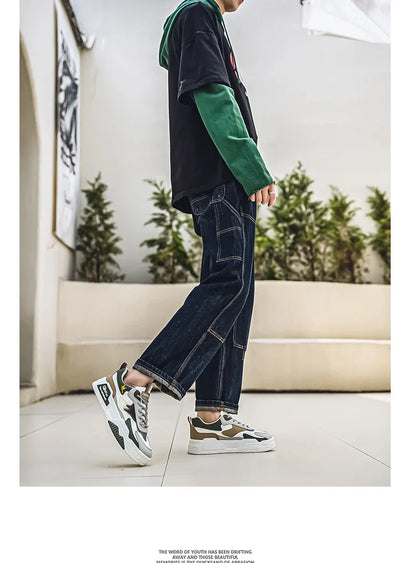 2024 Autumn New Casual Sports Shoes Men's Leather Low-Top Fashion Trend Easiest for Match Running Shoes Men's Skateboard Shoes Suitable for Outdoor Sports