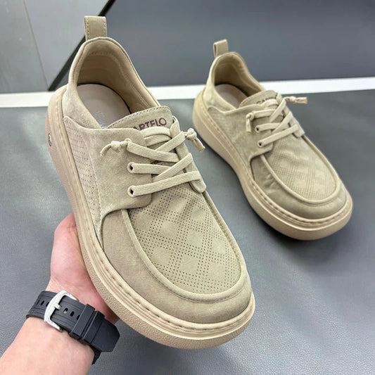 Lightweight Thick Bottom Casual Shoes Easy to Wear Slip on Lazy Person Cowhide Leather Shoes Breathable Rubber Sole