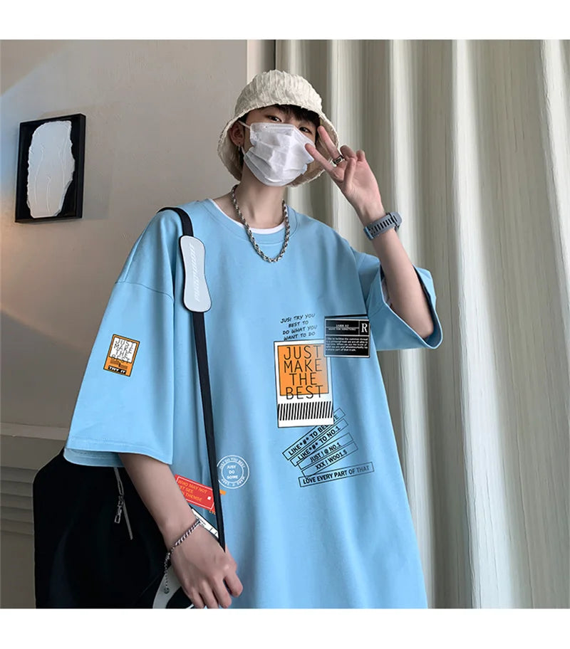 Men's Cotton T-shirts White Mens Oversized T Shirt Summer Casual Wear Letter Print Tee Shirts Fashion for Men 5XL Male Clothes