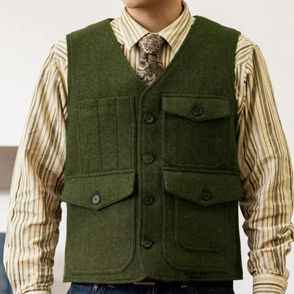 Men Vest Coffee Herringbone Single Button With Pocket Waistcoat For Wedding Banquet Business Work Office Daily Casual Men Vest