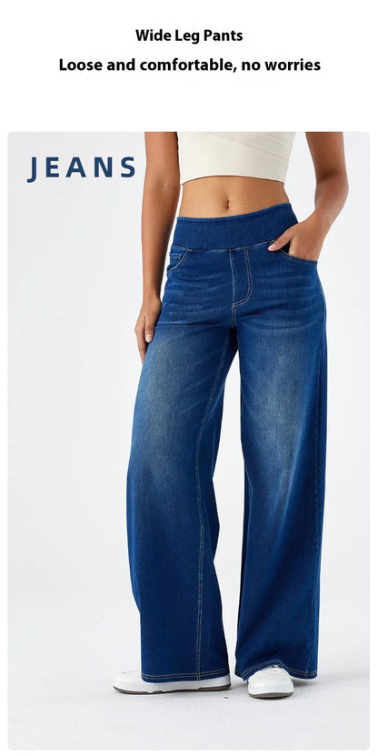 Women's New Large Size Denim Wide-Legged Trousers American High-Waisted Thin Straight Loose Casual Trousers Casual Jeans
