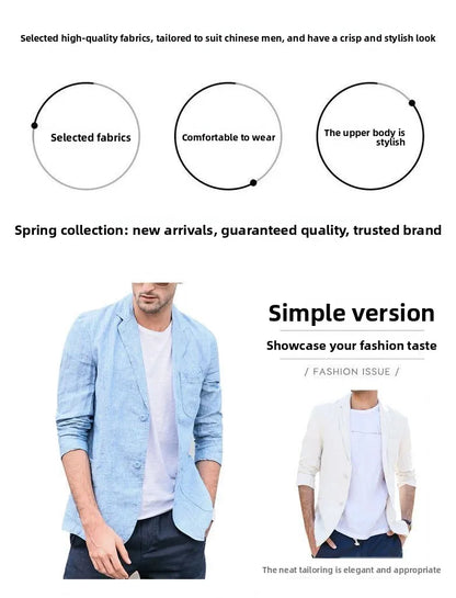 Linen Sun Protection Jacket Blazer - Men Fashionable Business Travel Wedding Versatile Casual Lightweight Cool Breathable Blazer