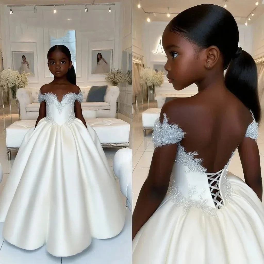 Custom Light Blue Lace Off Shoulder Flower Girl Dress First Christmas Dress Wedding Party Gown for Girls فساتين اطفال
