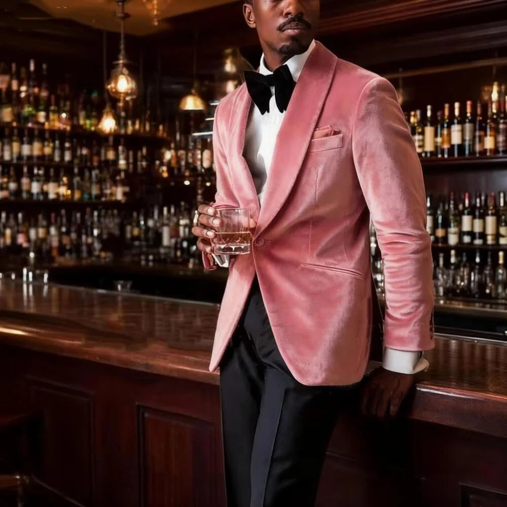 Men's Gold Velvet Tuxedo Blazer Shawl Lapel One Button Formal Jacket Fashion Slim Fit Wedding Prom Party Suit Coat