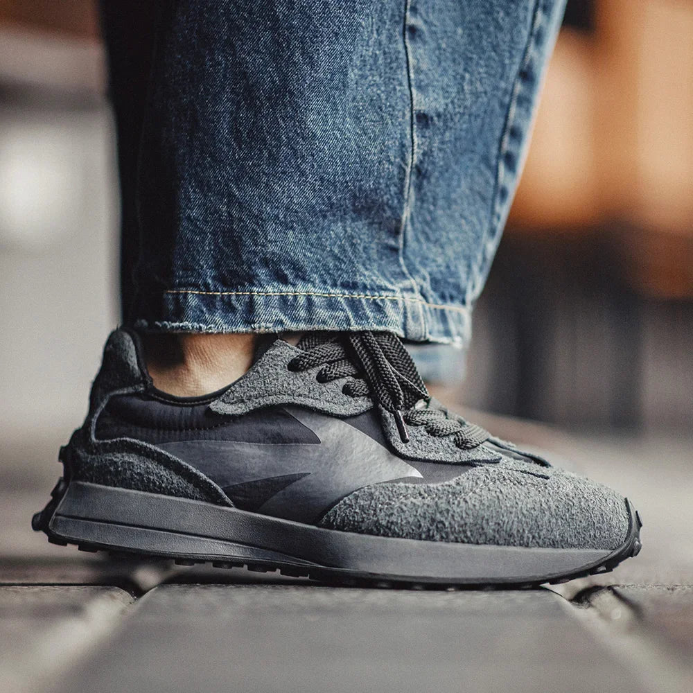 Spring Vintage Thick-soled Patchwork Black Sneakers Casual Breathable Jogging Shoes Low-top Lace-up Sporty Summer Shoes