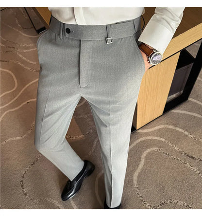 New Lnvisible Elastic Waistband Design Men Business Casual Pants High Quality Solid Slim Office Social Dress Suit Pant Oversized