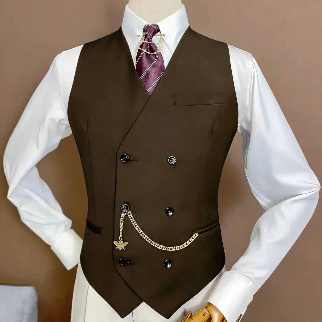 Men Vest Black Double Button V Neck Solid Waistcoat For Wedding Birthday Banquet Party Office Business Work Daily Men Suit Vest