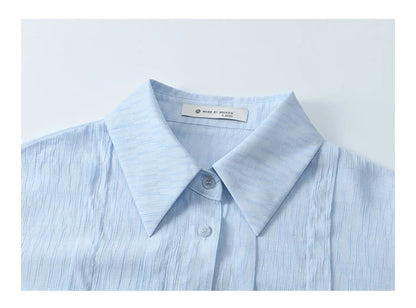 Solid Loose Fit Shirt for Women Spring 2025 Dropped Shoulder Long Sleeved  Top Casual Turn-down Collar Shirts MXE13C0405