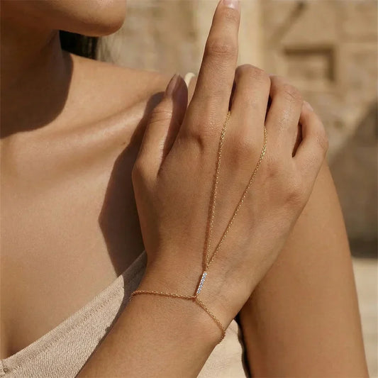 Dainty 5A Zircon Doigt Bague Chaîne Bracelets Fleur Haut Carbone Bracelet pour Femmes Filles Réglable s925 Bijoux Cadeau