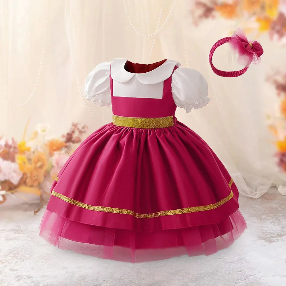 Ma Sha and Bear Toddler Girl Party Lolita Maid Dresses 2pcs Infant 1st Birthday Princess Dress Wedding Bridesmaids Kids Clothing