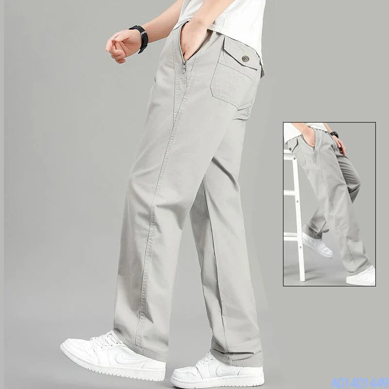 Men's Cotton Relaxed Fit Pants Full Elastic Waist Casual Sportswear Twill Pants Running Sweatpants Casual Cargo Pants