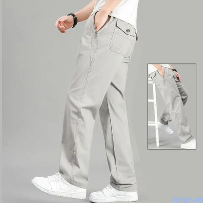 Men's Cotton Relaxed Fit Pants Full Elastic Waist Casual Sportswear Twill Pants Running Sweatpants Casual Cargo Pants
