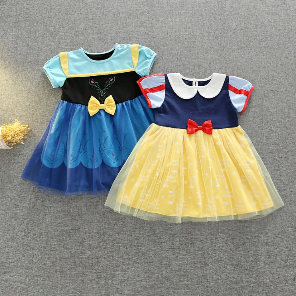 Toddler Girls Summer Cotton Short Sleeve Knee Lenth Dress Kids Elsa Anna Dress Up Clothing Little Girls Snow White Dresses XMZ65