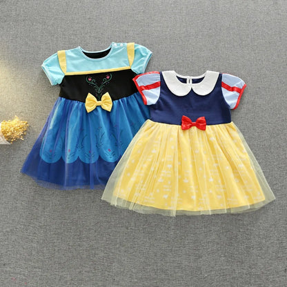 Toddler Girls Summer Cotton Short Sleeve Knee Lenth Dress Kids Elsa Anna Dress Up Clothing Little Girls Snow White Dresses XMZ65