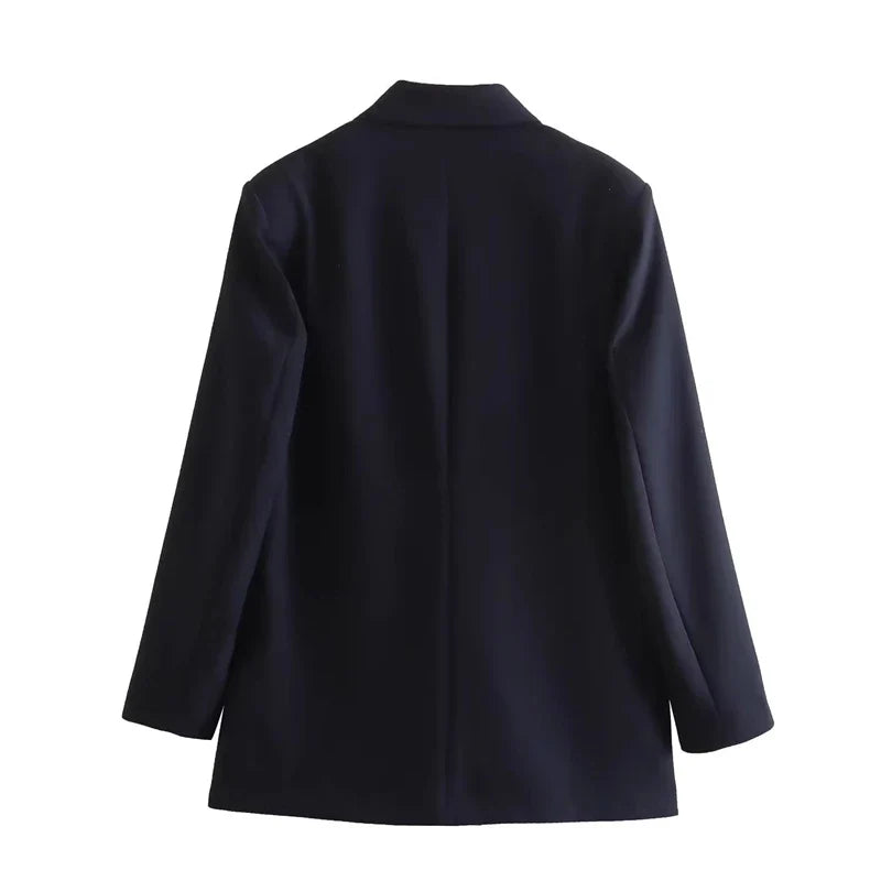 2025 New Women Fashion Double Breasted Plaid Blazer Coat Vintage Long Sleeve Flap Pockets Female Outerwear Chic Vestes Femme