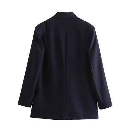 2025 New Women Fashion Double Breasted Plaid Blazer Coat Vintage Long Sleeve Flap Pockets Female Outerwear Chic Vestes Femme