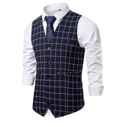 2026 Man Waistcoat Slim Plaid Business Casual Male Suit Vest V-neck Sleeveless Breathable Wedding Party Vest for Men