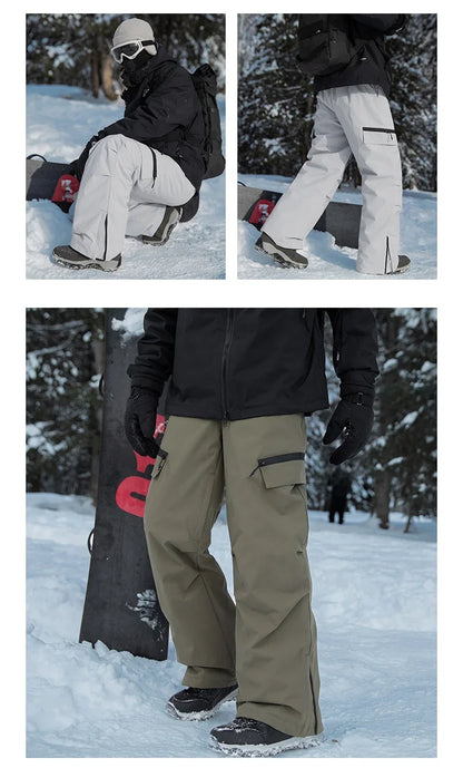 Autumn Winter Men's Three-proof Pants 90 Velvet Warm Fabrics Wear-resistant Large Pockets Elastic Waist Outdoor Sports Pants