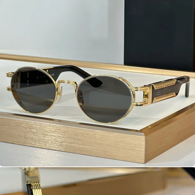 INS Luxury Sunglasses Small Oval Frame Alloy High Quality Handcrafted Fashion Brand Design UV400 for Unisex Eyeglasses with Case