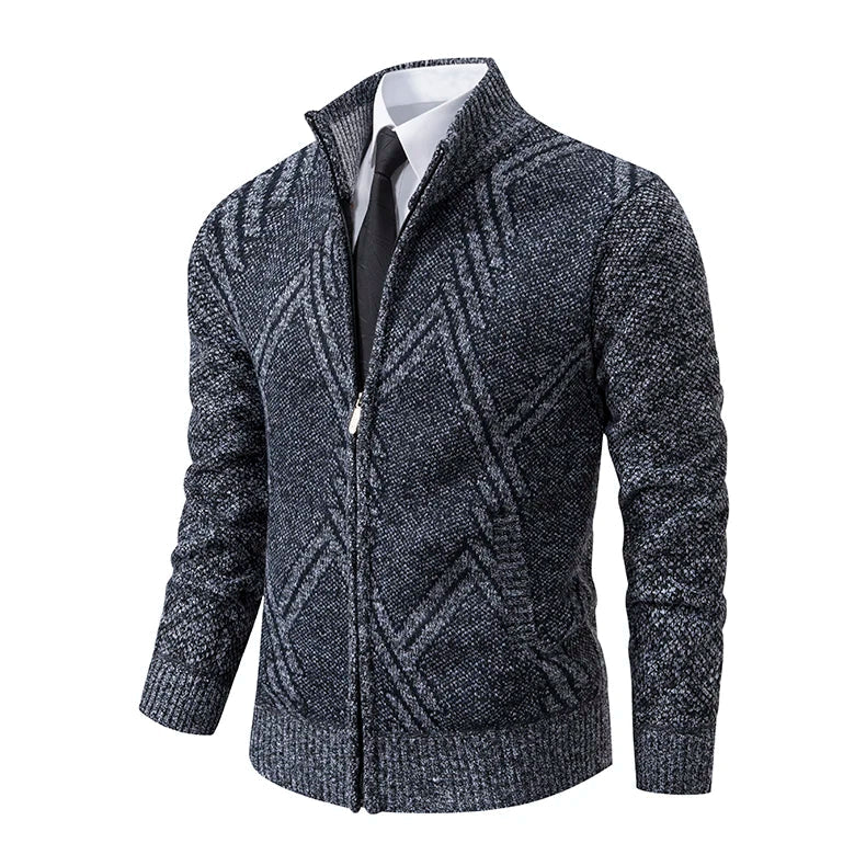Men's Knit Cardigan Autumn Winter Sweater Coat Man Clothes Brown Blue Luxury Brand Button Fleece Lined Male Knitting Jackets
