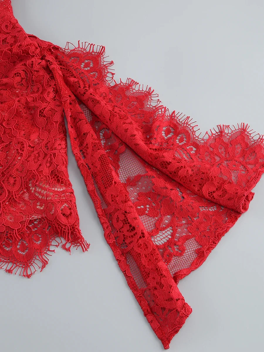 Christmas Dress For Women Red Lace Sexy Strapless Sleeveless Slim Supper Short Dress With Lace-Up
