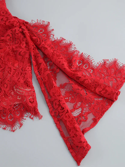 Christmas Dress For Women Red Lace Sexy Strapless Sleeveless Slim Supper Short Dress With Lace-Up