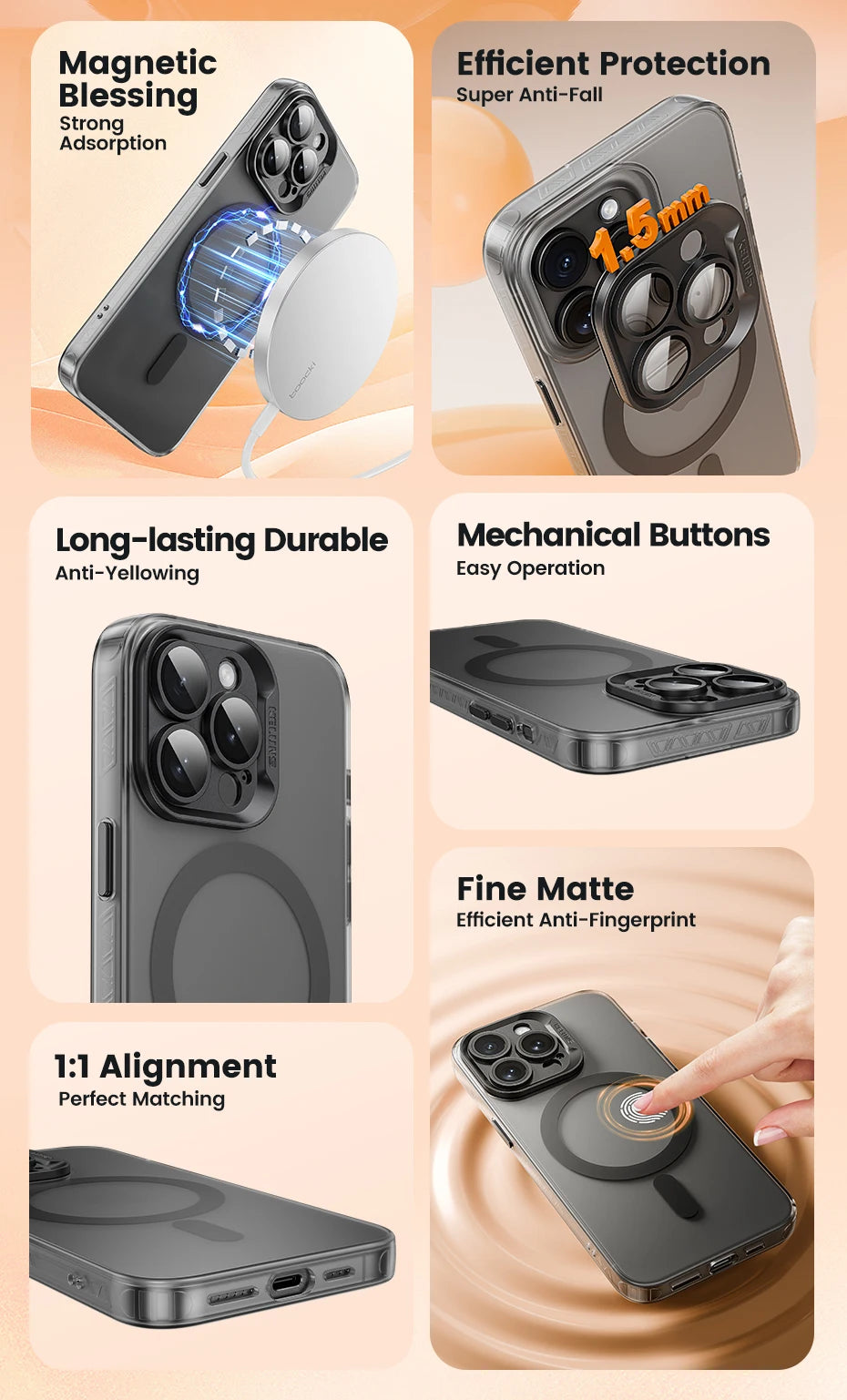 جراب Toocki Matte Magnetic للشحن اللاسلكي MagSafe لهواتف iPhone 15 14 13 12 Plus Pro Max مقاوم للصدمات مع واقي عدسات