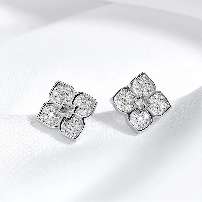 Each 0.9mm Full Moissanite Stud Earrings for Women Flower Classic Girl Earring Lab Diamond 925 Sterling Silver Jewelry