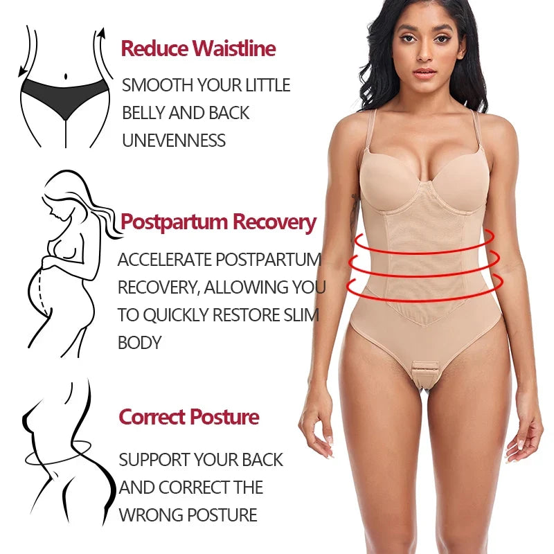 Thongs Bodysuit Shapewear Women Full Body Shaper Waist Trainer Steel Bones Tummy Control Underwear Flat Belly Underbust Corset