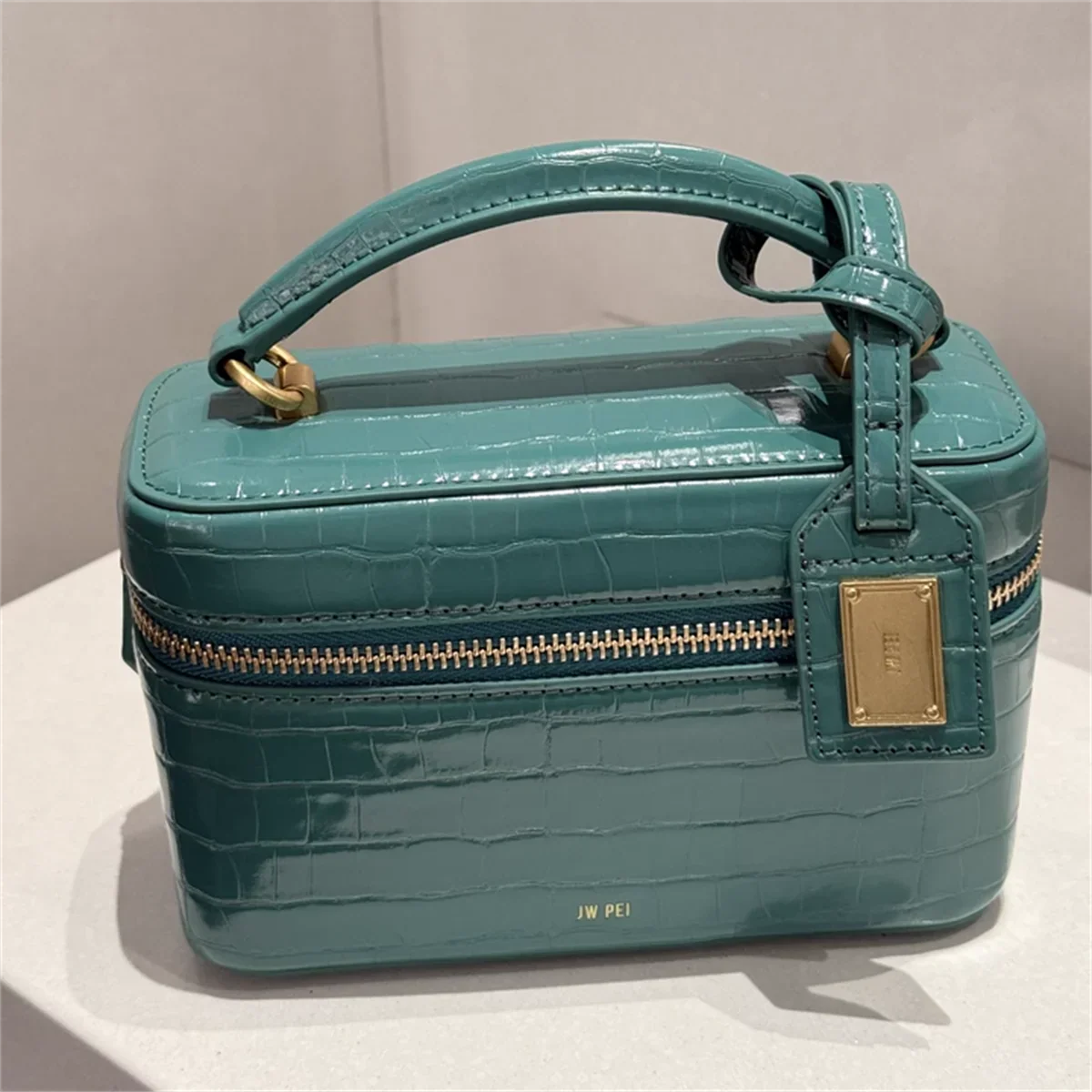 Women Shoulder Bag Crossbody Handbag Croc Embossed Small Square Box Purse French Vintage Messenger Bags Exquisite Ladies
