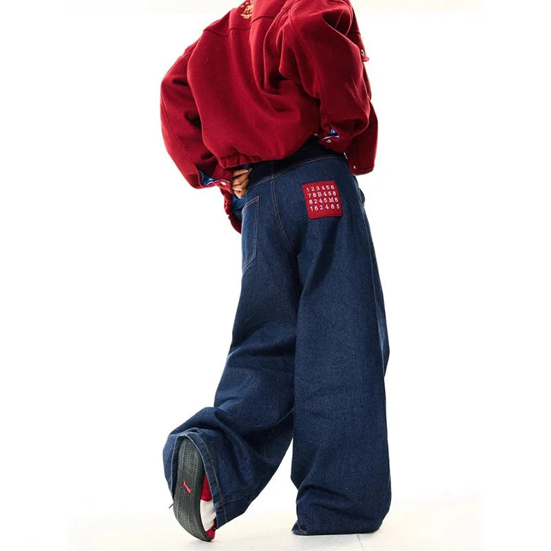 New Korean Retro Blue Straight Leg Jeans Casual Loose Wide Leg Pants Fashion Men's Wide Jeans High Quality Pants