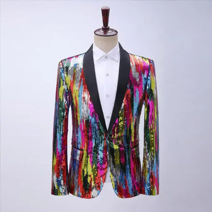 2026 New Men's Red Suit Jacket, Wedding Party Slim Dress Coat, Sequin Decoration Luxurious Blazers Blue Green Terno Masculino
