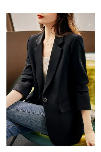 Korean Style Blazer for Women Spring and Autumn Temperament Back Slit Versatile Casual Cardigan Solid Color Top