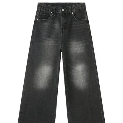 D4C JoJo  Y2K Men High Waist Baggy Jeans Women Pink Heart Side Embroidery Loose Fit Washed Denim Pants Streetwear Wide Leg Pants