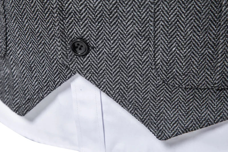 Tailored Collar Vest for Men Single Breasted Herringbone Tweed Suit Vest Mens Formal Striped Waistcoat Punk Groomsmen Wedding