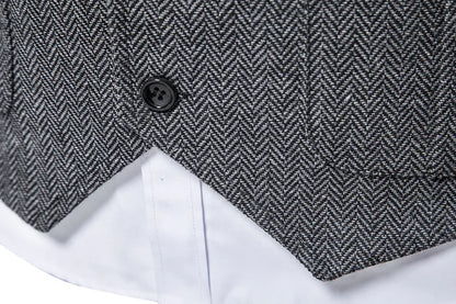 Tailored Collar Vest for Men Single Breasted Herringbone Tweed Suit Vest Mens Formal Striped Waistcoat Punk Groomsmen Wedding