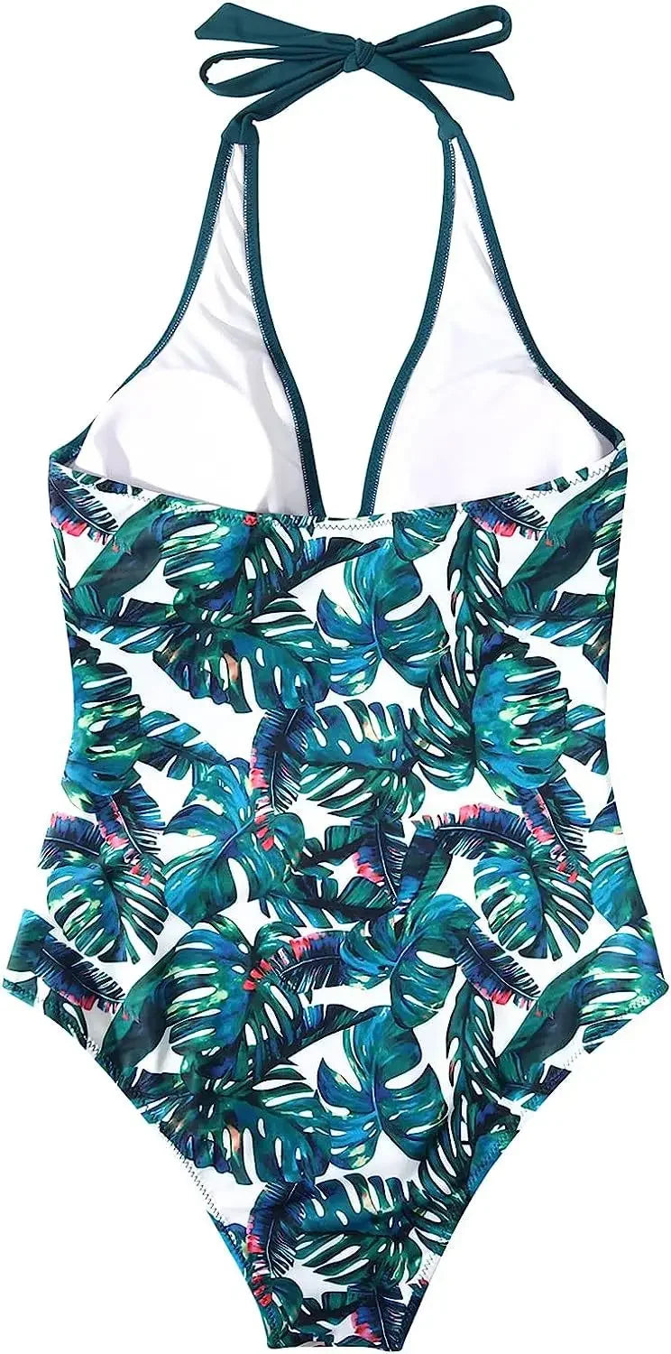 S - XXL Wrinkled Halter V Neck One Piece Swimsuit Women Swimwear Female Monokini Backless Bathing Suit Swim Beachwear Bodysuit