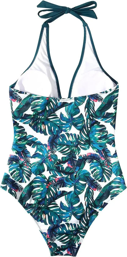 S - XXL Wrinkled Halter V Neck One Piece Swimsuit Women Swimwear Female Monokini Backless Bathing Suit Swim Beachwear Bodysuit
