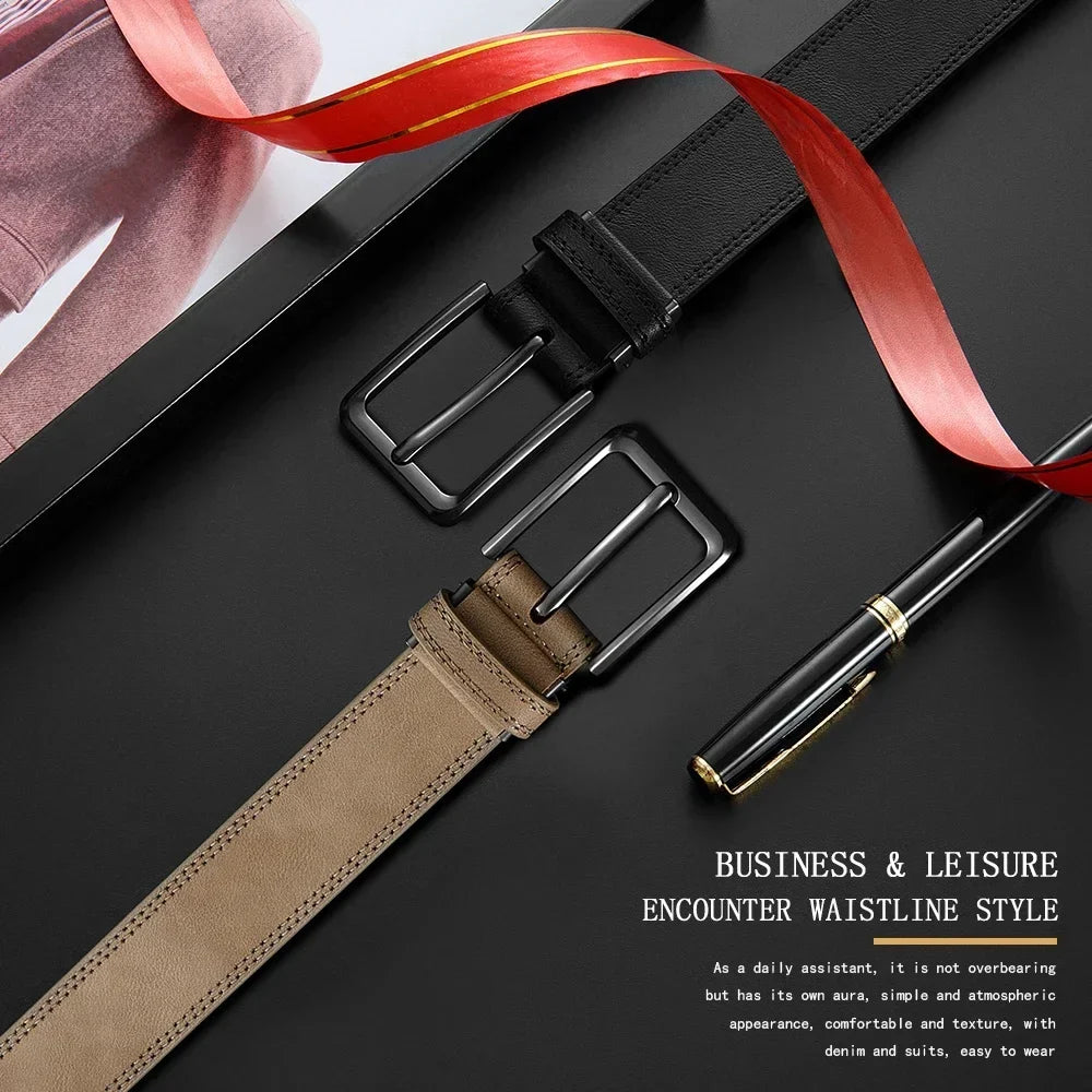 Men Belts High Quality Genuine Leather LONG Large Pin Buckle Metal Automatic Buckle Male Belts Strap Male