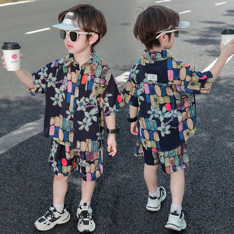 Printed Shirt Korean Clothing Children Top Children's From 8 12 Years Summer Suit for Boy Kids Boys Clothes Set 4 Old Costume 7