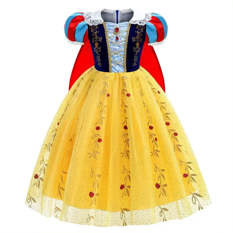 2026 Disney Girl Cosplay Snow White Dress Yellow Luxury Costume With Cloak Holiday Party Gift For Girl Dress + Apple Accessories