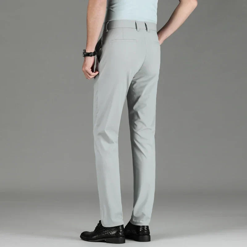 New Summer Men's Ice Silk High Stretch Business Suit Pants Male Army Green Blue Elastic Formal Office Straight Formal Trousers