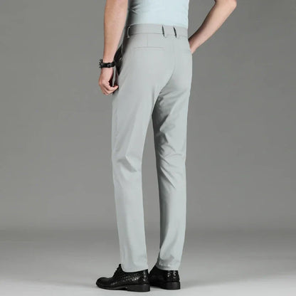 New Summer Men's Ice Silk High Stretch Business Suit Pants Male Army Green Blue Elastic Formal Office Straight Formal Trousers