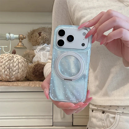 Luxury Polka Dot Ring Stand Holographic Phone Case For iPhone 15 16 17 Pro Max Shockproof Protective Cover