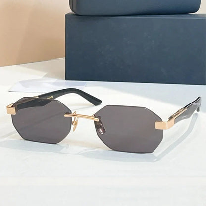 Designer Rimless Sunglasses THE AMAN I Irregular for Men Women Alloy Luxury Germany Brand Design High Quality UV400 with Case