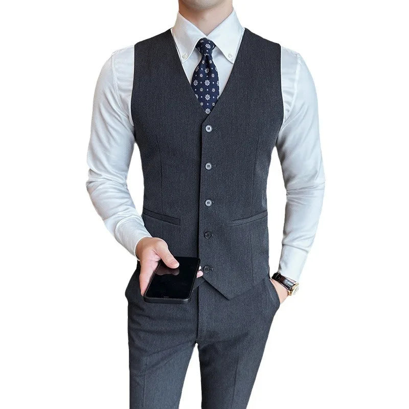 ( Vest + Pants) Men Luxury High Quality Business Suit Vest 2 pieces Formal Groom Wedding Dress Vest Set Fashion Club Clothing